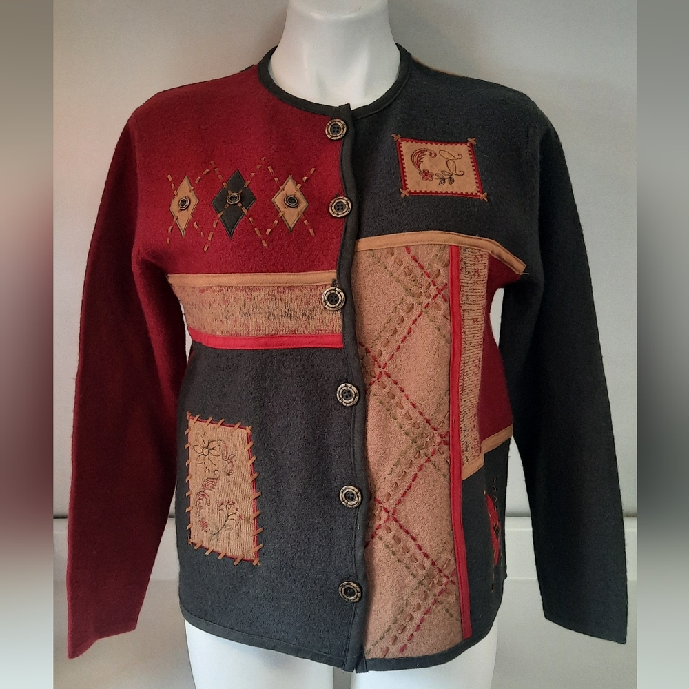 Vintage Koret Patchwork  Wool Cardigan Size Medium